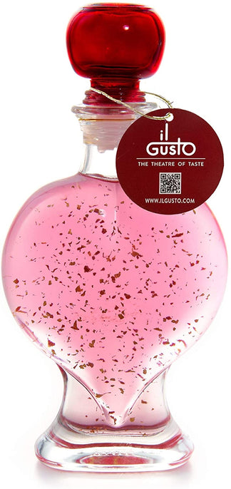 VODKA GIFT - PINK VODKA WITH 22 CARAT GOLD FLAKES IN HEART BOTTLE - 200ml - 18%